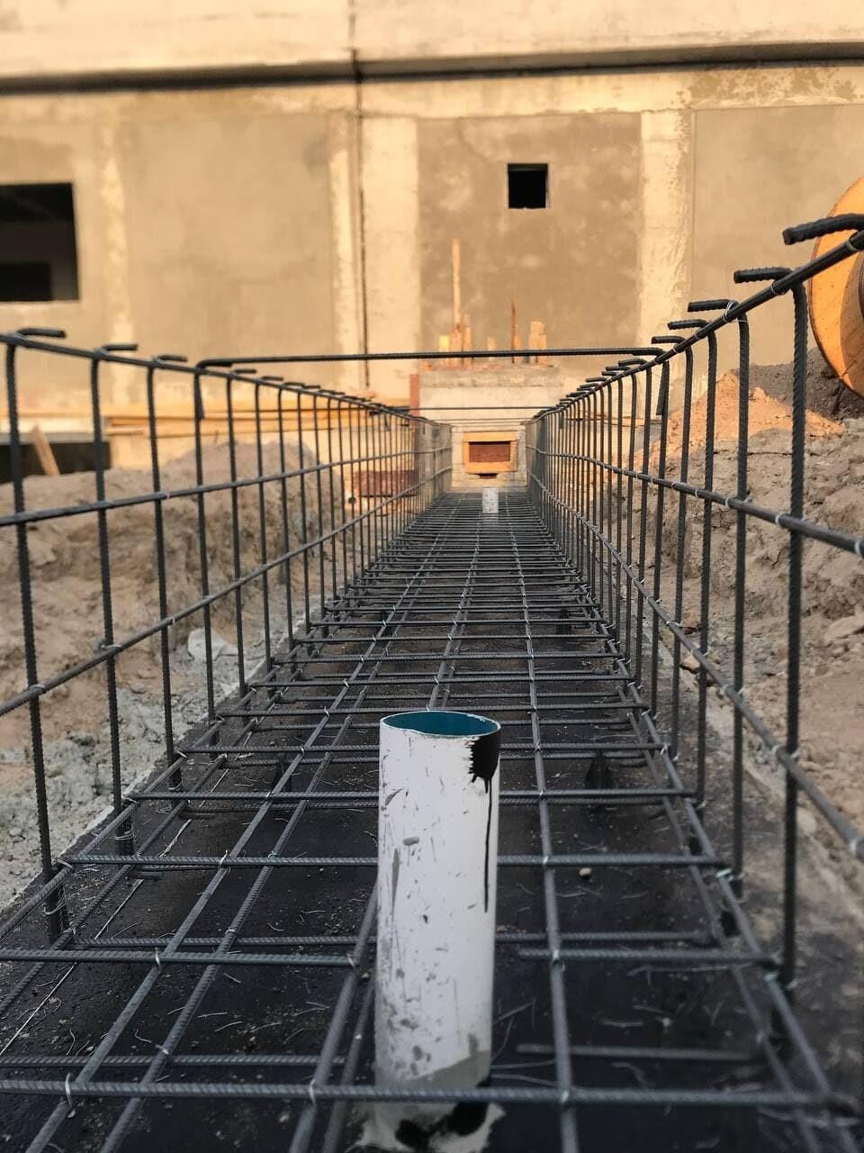 Reinforced concrete cable trench under construction